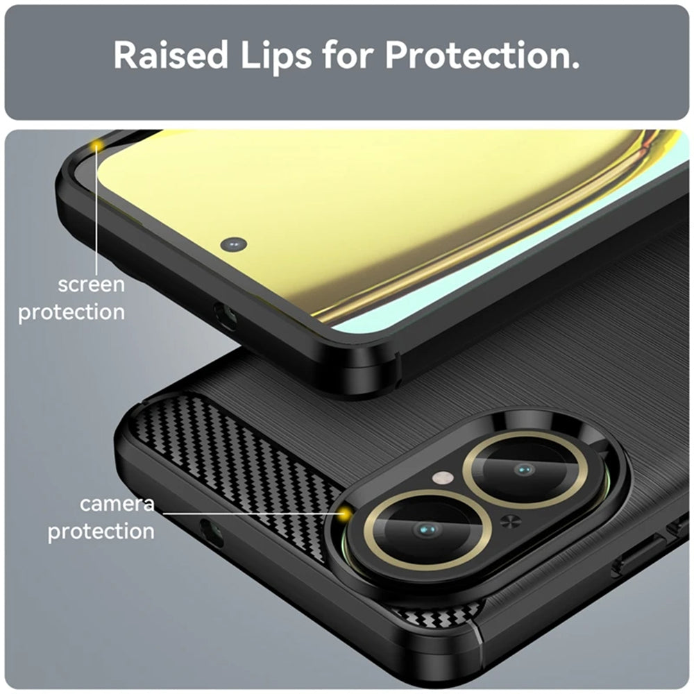 Fodral för Realme C67 4G, Techsuit, Kolfiber, Svart