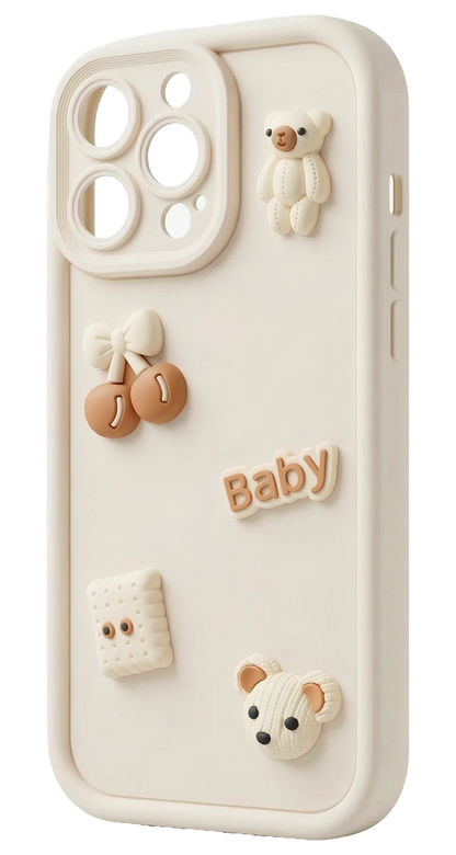 Fodral för Samsung Galaxy S26 Plus S947, OEM, Ultra Trendy 3D Bear, Beige