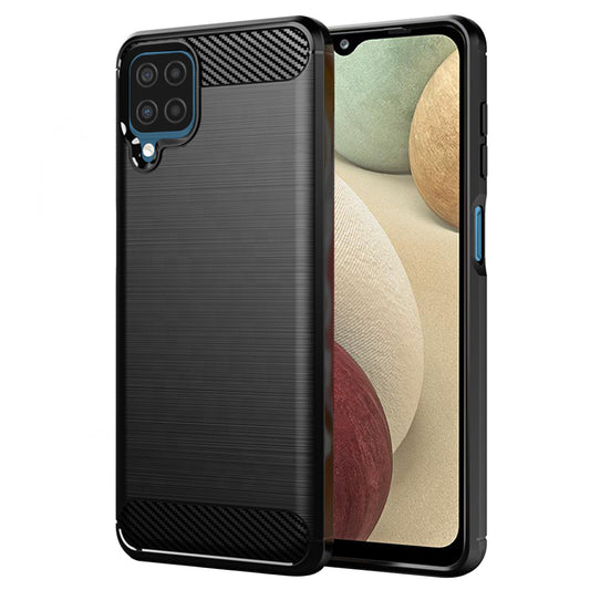 Fodral för Samsung Galaxy A12 Nacho A127 / A12 A125, Techsuit, Kolfiber, Svart