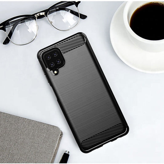 Fodral för Samsung Galaxy A12 Nacho A127 / A12 A125, Techsuit, Kolfiber, Svart