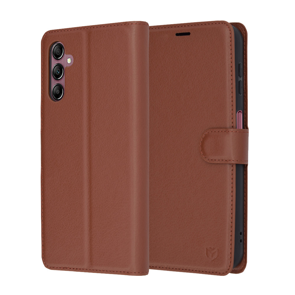 Fodral för Samsung Galaxy A14 A145 / A14 5G A146, Techsuit, Läderfolio, Brun