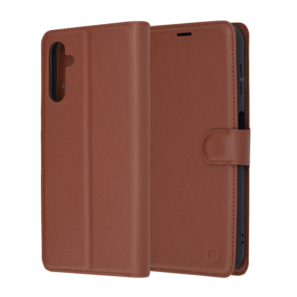 Fodral för Samsung Galaxy A14 A145 / A14 5G A146, Techsuit, Läderfolio, Brun