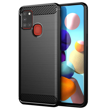 Fodral för Samsung Galaxy A21s A217, Techsuit, Kolfiber, Svart