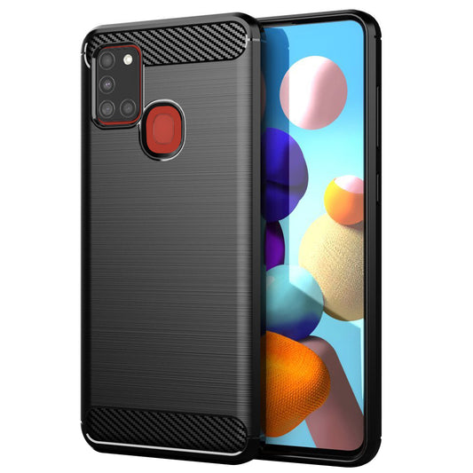 Fodral för Samsung Galaxy A21s A217, Techsuit, Kolfiber, Svart