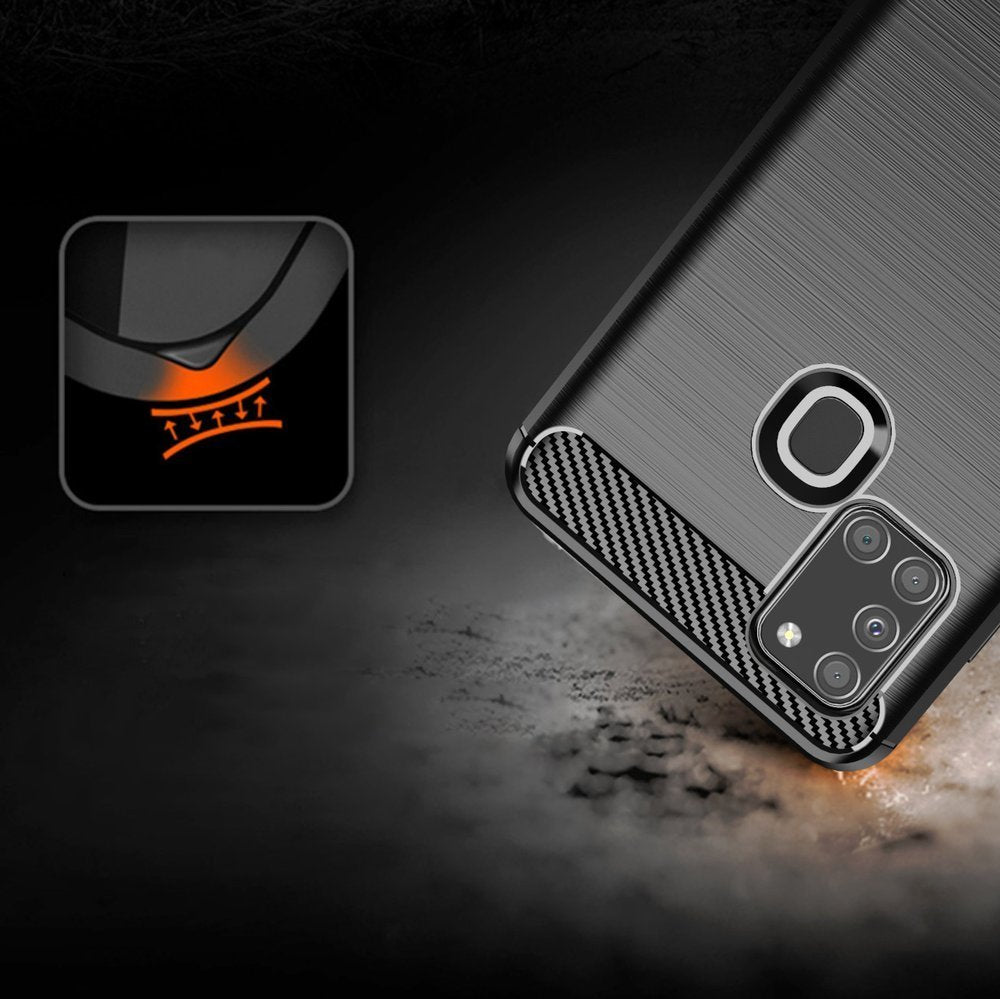 Fodral för Samsung Galaxy A21s A217, Techsuit, Kolfiber, Svart