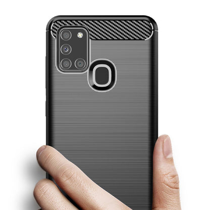 Fodral för Samsung Galaxy A21s A217, Techsuit, Kolfiber, Svart