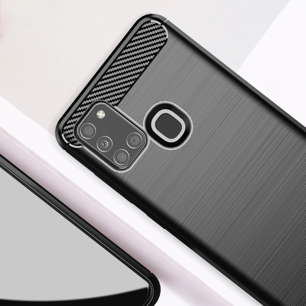 Fodral för Samsung Galaxy A21s A217, Techsuit, Kolfiber, Svart