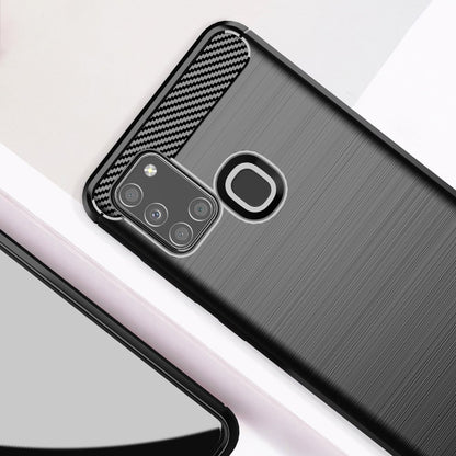 Fodral för Samsung Galaxy A21s A217, Techsuit, Kolfiber, Svart
