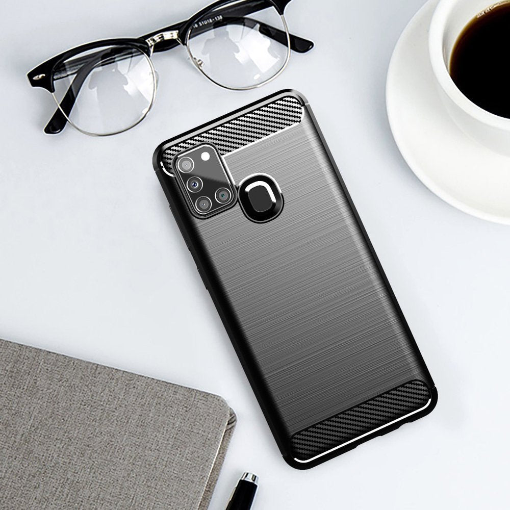 Fodral för Samsung Galaxy A21s A217, Techsuit, Kolfiber, Svart
