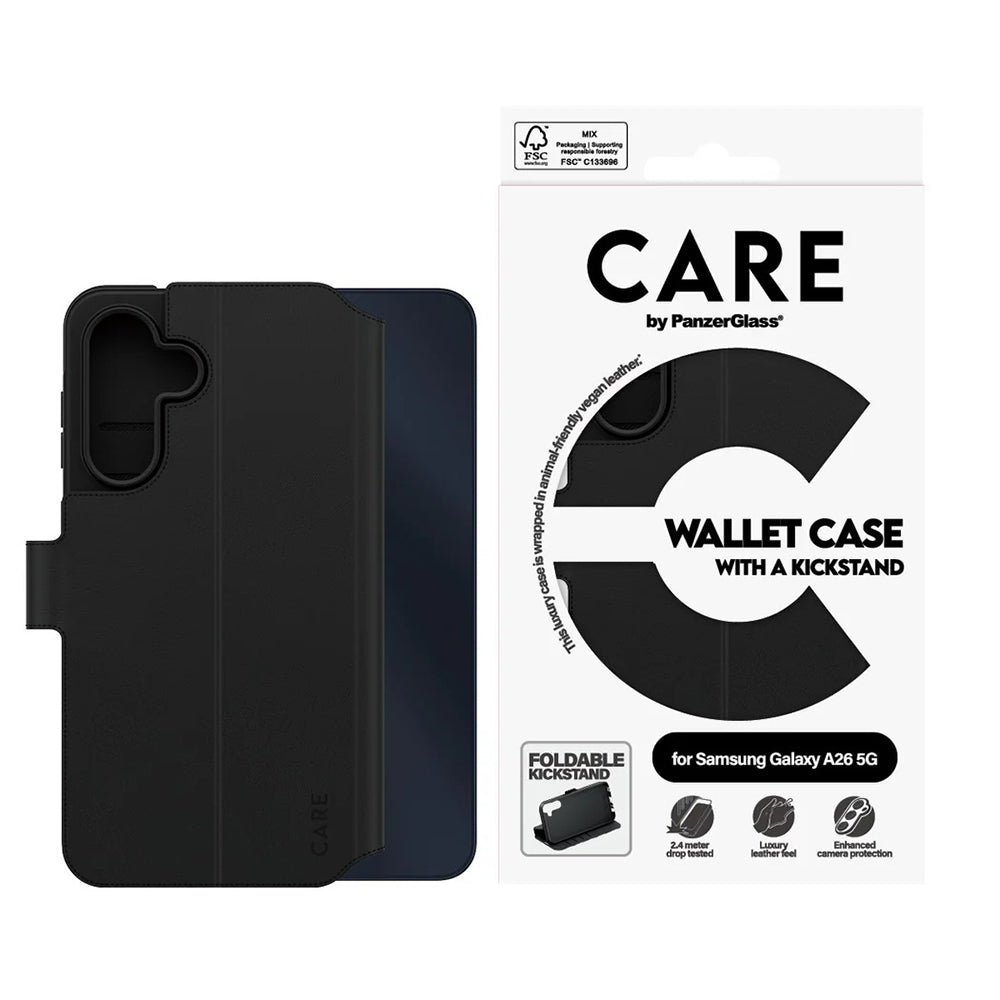 Fodral för Samsung Galaxy A26 A266, PanzerGlass, Care Feature Kickstand Wallet, Svart