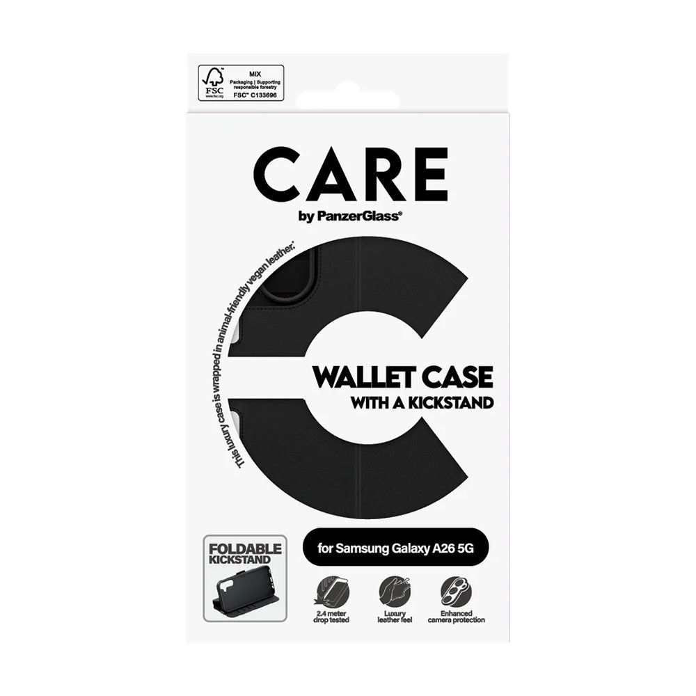 Fodral för Samsung Galaxy A26 A266, PanzerGlass, Care Feature Kickstand Wallet, Svart
