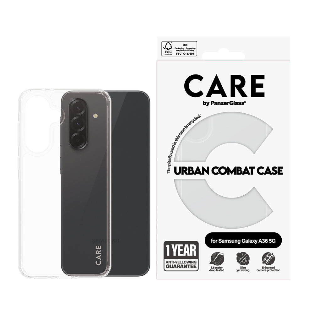 Skyddsfodral för Samsung Galaxy A36 A366, PanzerGlass, Urban Combat Care, Transparent
