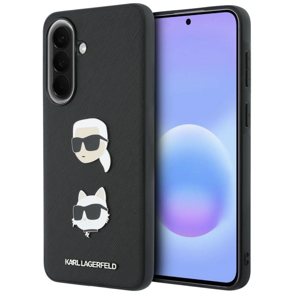 Mobilskal för Samsung Galaxy A37 5G, Karl Lagerfeld, Grained Karl & Choupettes huvuden pins och logotyp, svart