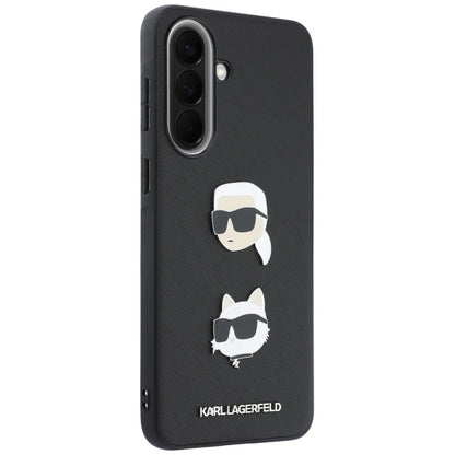 Mobilskal för Samsung Galaxy A37 5G, Karl Lagerfeld, Grained Karl & Choupettes huvuden pins och logotyp, svart