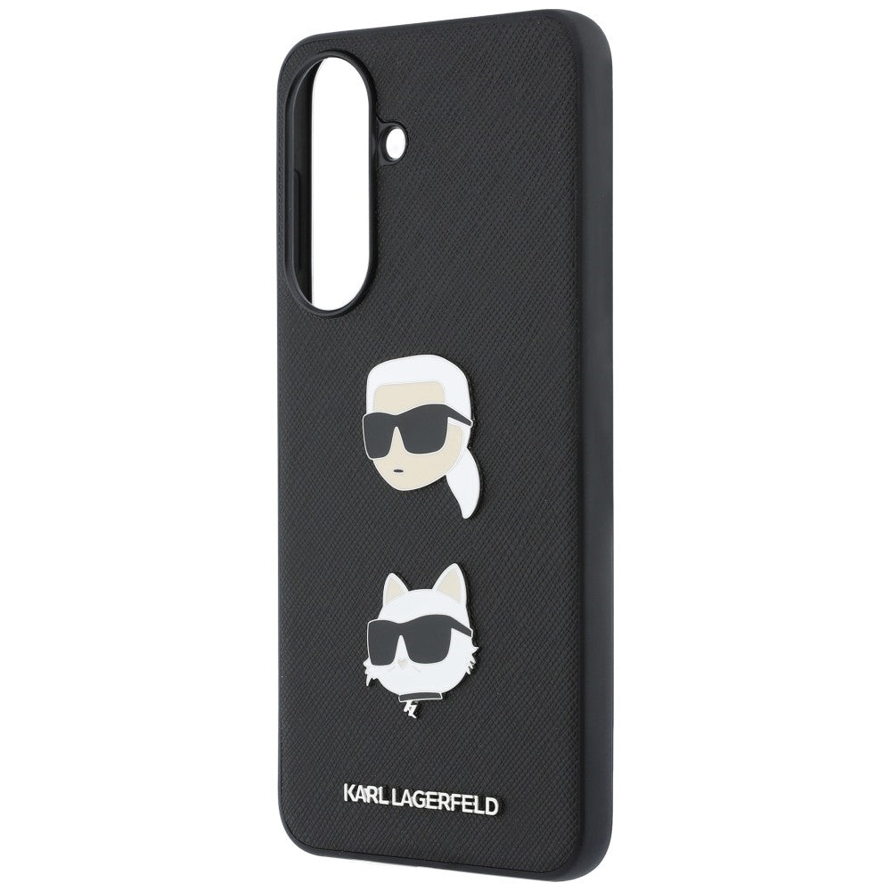 Mobilskal för Samsung Galaxy A37 5G, Karl Lagerfeld, Grained Karl & Choupettes huvuden pins och logotyp, svart