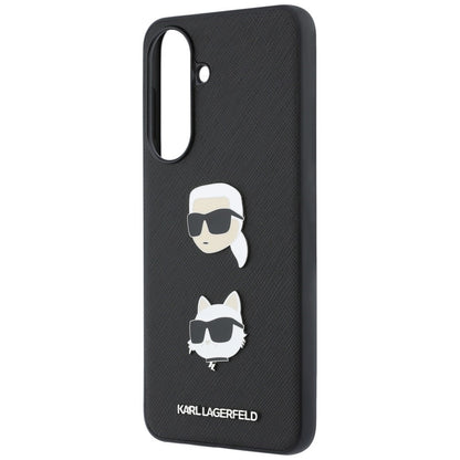 Mobilskal för Samsung Galaxy A37 5G, Karl Lagerfeld, Grained Karl & Choupettes huvuden pins och logotyp, svart
