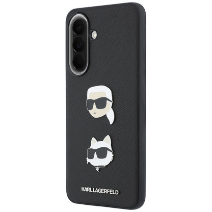 Mobilskal för Samsung Galaxy A37 5G, Karl Lagerfeld, Grained Karl & Choupettes huvuden pins och logotyp, svart