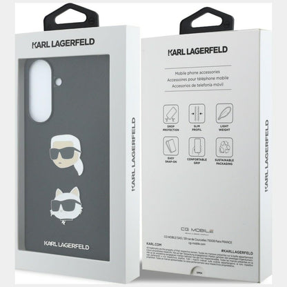 Mobilskal för Samsung Galaxy A37 5G, Karl Lagerfeld, Grained Karl & Choupettes huvuden pins och logotyp, svart