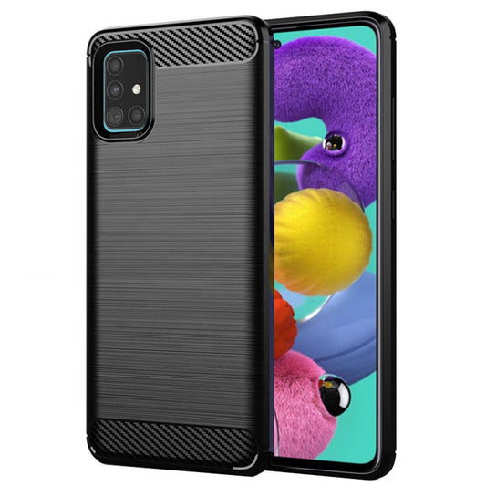 Fodral för Samsung Galaxy A51 A515, Techsuit, Kolfiber, Svart
