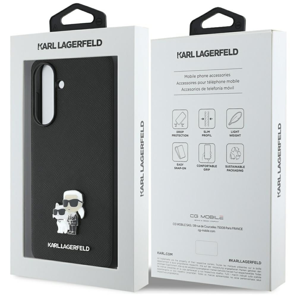 Case for Samsung Galaxy A56 A566, Karl Lagerfeld, Saffiano Karl & Choupette Metal, Black