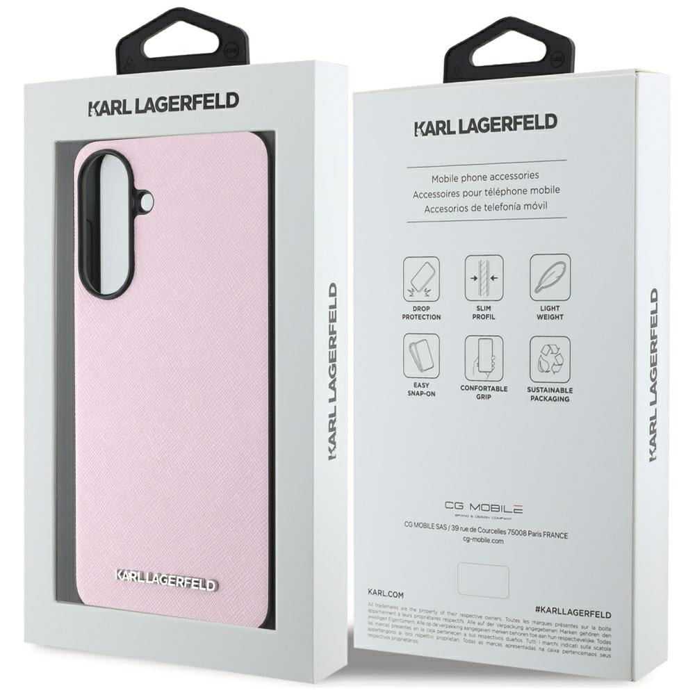 Skyddsfodral för Samsung Galaxy A56 A566, Karl Lagerfeld, Saffiano Metal Logo, Rosa