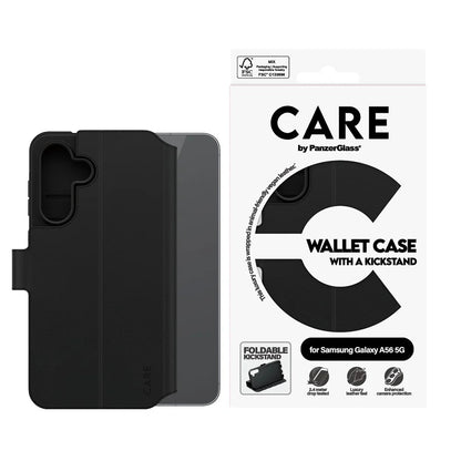 Fodral för Samsung Galaxy A56 A566, PanzerGlass, Care Feature Kickstand Wallet, Svart