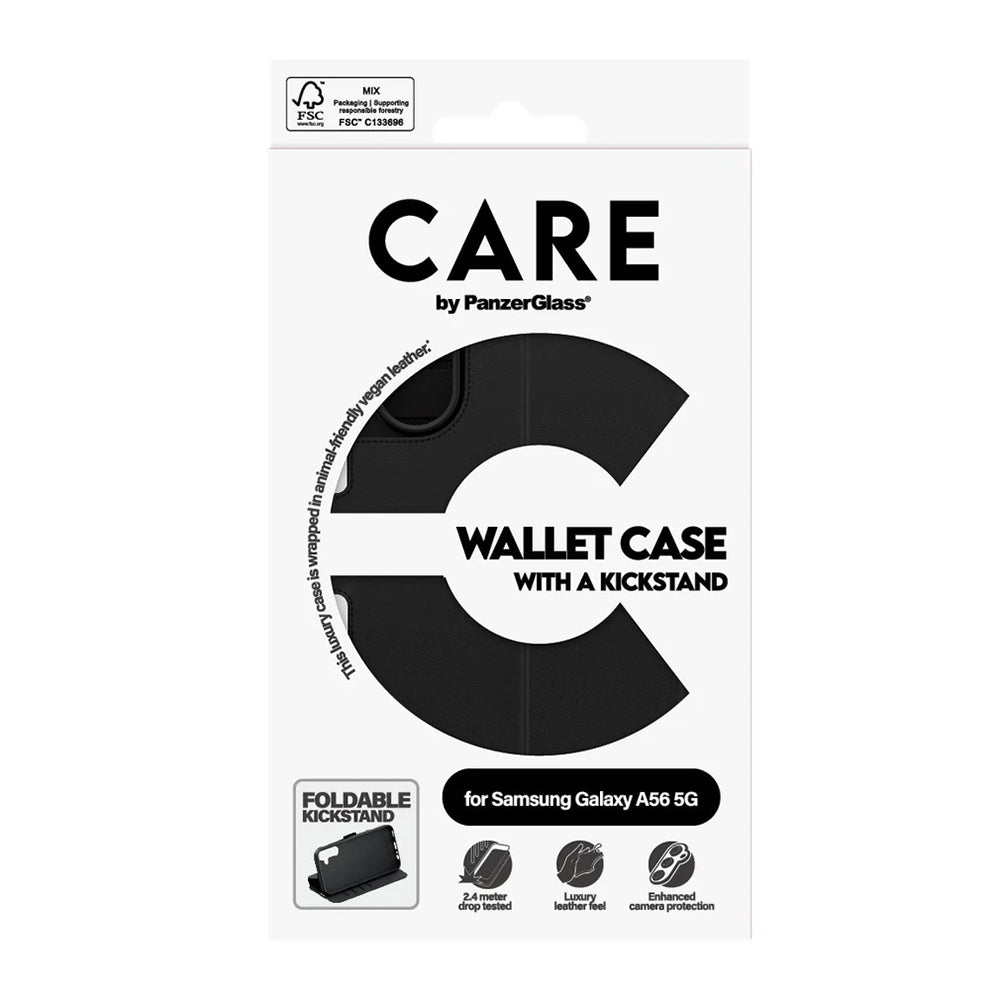 Fodral för Samsung Galaxy A56 A566, PanzerGlass, Care Feature Kickstand Wallet, Svart