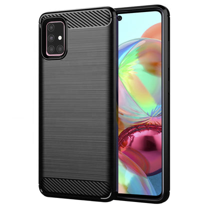 Fodral för Samsung Galaxy A71 A715, Techsuit, Kolfiber, Svart