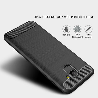 Fodral för Samsung Galaxy J6 J600, Techsuit, Kolfiber, Svart