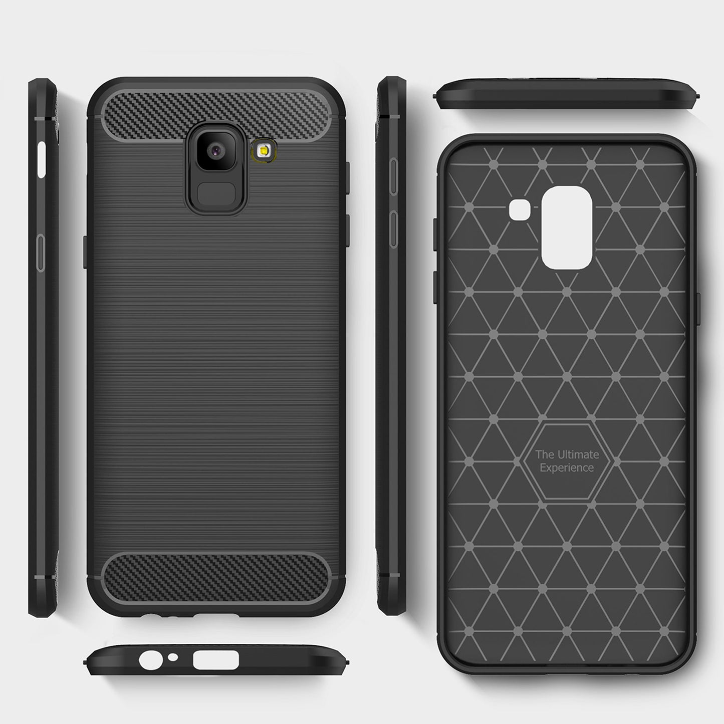 Fodral för Samsung Galaxy J6 J600, Techsuit, Kolfiber, Svart