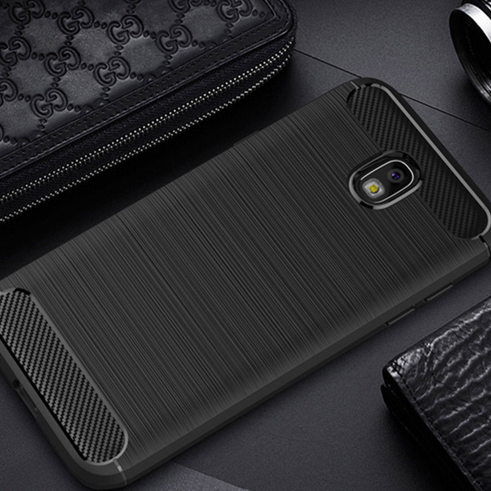 Fodral för Samsung Galaxy J7 (2017) J730, Techsuit, Kolfiber, Svart