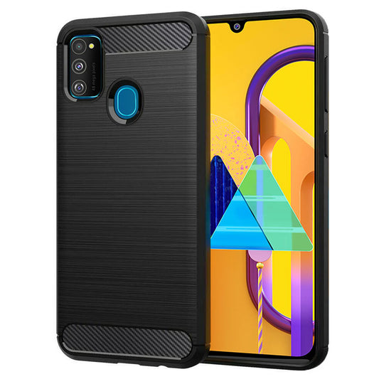 Fodral för Samsung Galaxy M21 M215 / M30s M307, Techsuit, Kolfiber, Svart