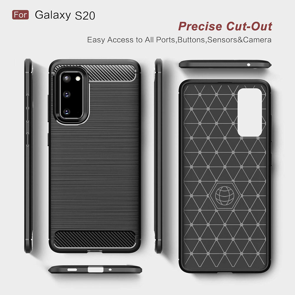 Fodral för Samsung Galaxy S20 5G G981 / S20 G980, Techsuit, Kolfiber, Svart