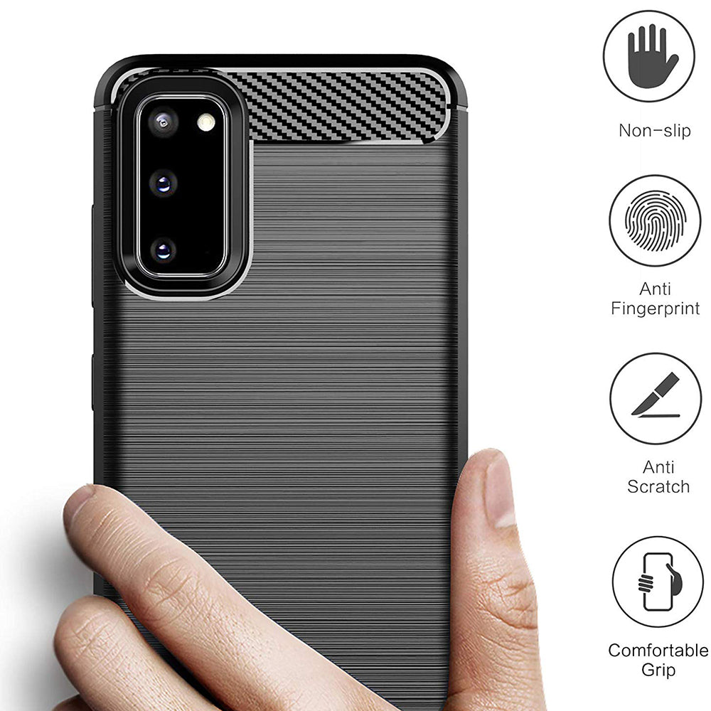 Fodral för Samsung Galaxy S20 5G G981 / S20 G980, Techsuit, Kolfiber, Svart