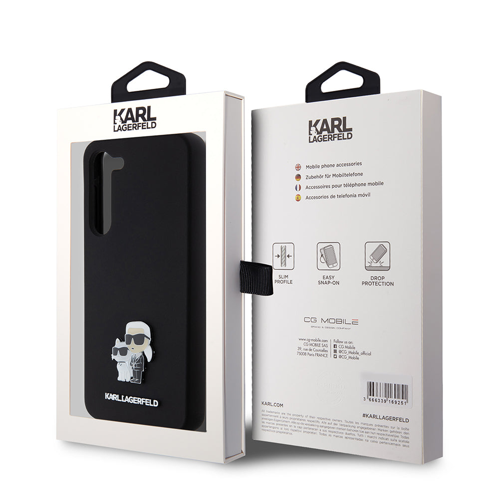 Fodral för Samsung Galaxy S23+ S916, Karl Lagerfeld, Silicone Karl & Choupette Metal, Svart