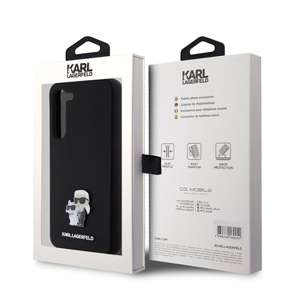 Fodral för Samsung Galaxy S23+ S916, Karl Lagerfeld, Silicone Karl & Choupette Metal, Svart
