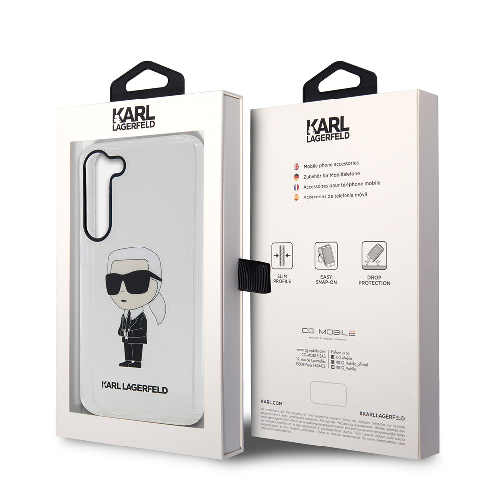 Skal för Samsung Galaxy S23 S911, Karl Lagerfeld, Ikonik Karl, Transparent