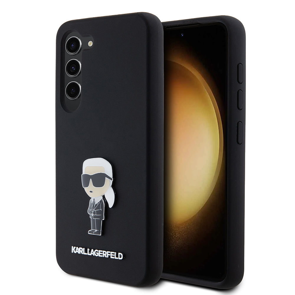 Fodral för Samsung Galaxy S23 S911, Karl Lagerfeld, Silicone Ikonik Karl Metal, Svart