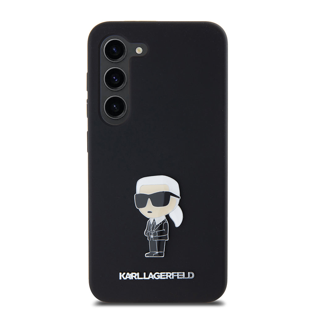 Fodral för Samsung Galaxy S23 S911, Karl Lagerfeld, Silicone Ikonik Karl Metal, Svart
