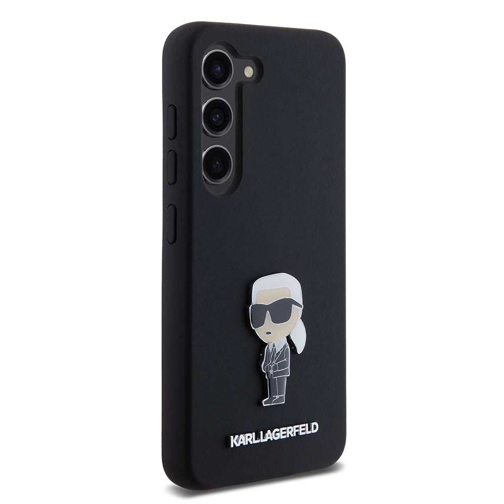 Fodral för Samsung Galaxy S23 S911, Karl Lagerfeld, Silicone Ikonik Karl Metal, Svart