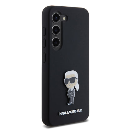 Fodral för Samsung Galaxy S23 S911, Karl Lagerfeld, Silicone Ikonik Karl Metal, Svart