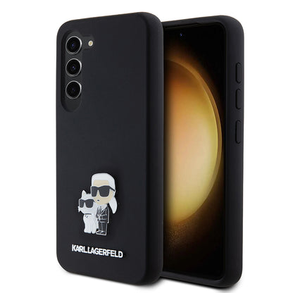 Fodral för Samsung Galaxy S23 S911, Karl Lagerfeld, Silicone Karl & Choupette Metal, Svart