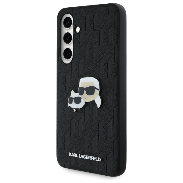 Fodral för Samsung Galaxy S24 FE S721, Karl Lagerfeld, Monogram Karl & Choupette's Heads, Svart