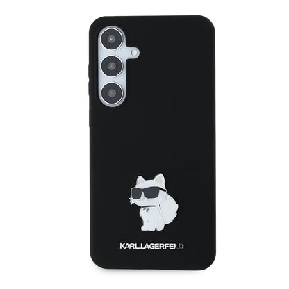Skyddsfodral för Samsung Galaxy S24+ S926, Karl Lagerfeld, Silicone Choupette Metal, Svart