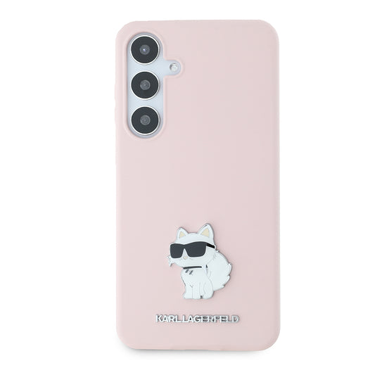 Fodral för Samsung Galaxy S24+ S926, Karl Lagerfeld, Silicone Choupette Metal, Rosa