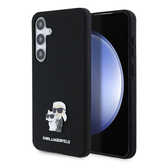 Fodral för Samsung Galaxy S24+ S926, Karl Lagerfeld, Silicone Karl & Choupette Metal, Svart