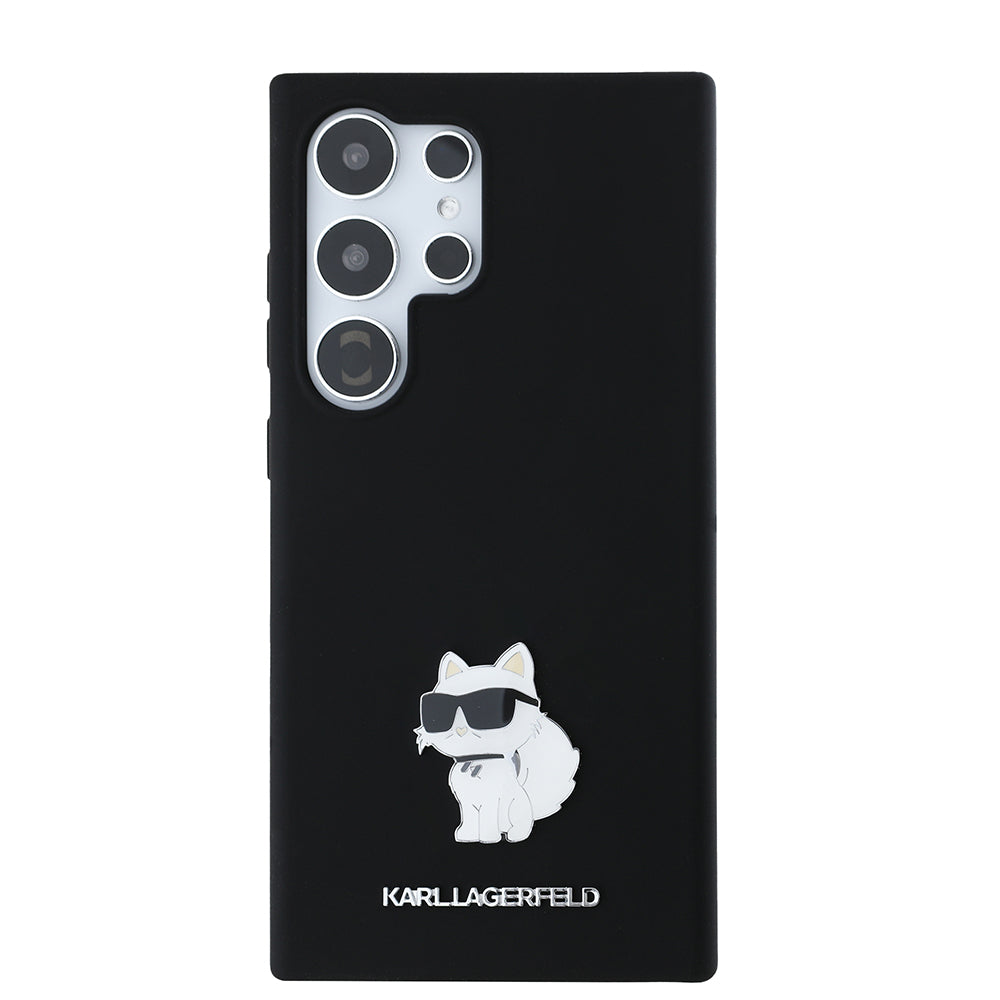 Fodral för Samsung Galaxy S24 Ultra S928, Karl Lagerfeld, Silicone Choupette Metal, Svart