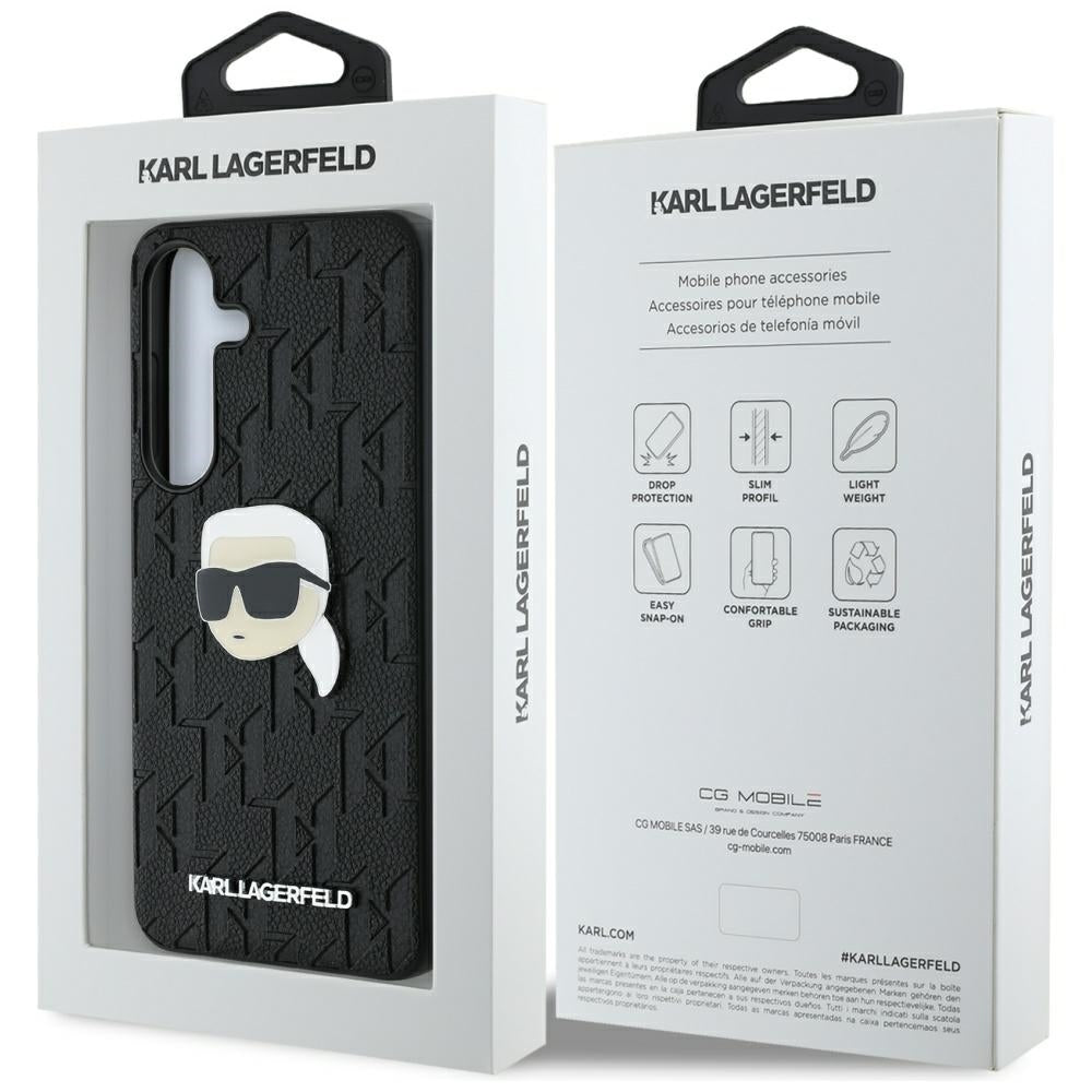 Fodral för Samsung Galaxy S25+ S936, Karl Lagerfeld, Monogram Karl's Head, Svart