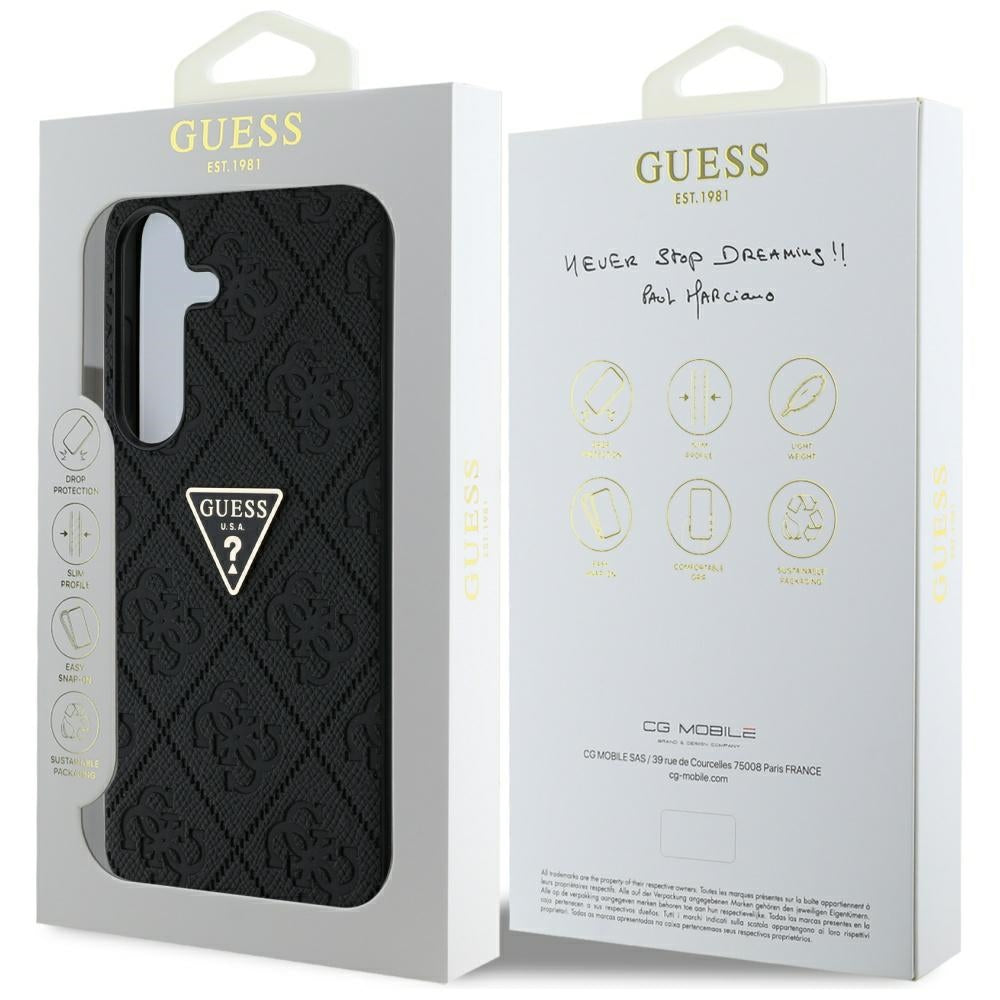 Fodral för Samsung Galaxy S25 S931, Guess, Grained Hot Stamp 4G Triangle, Svart