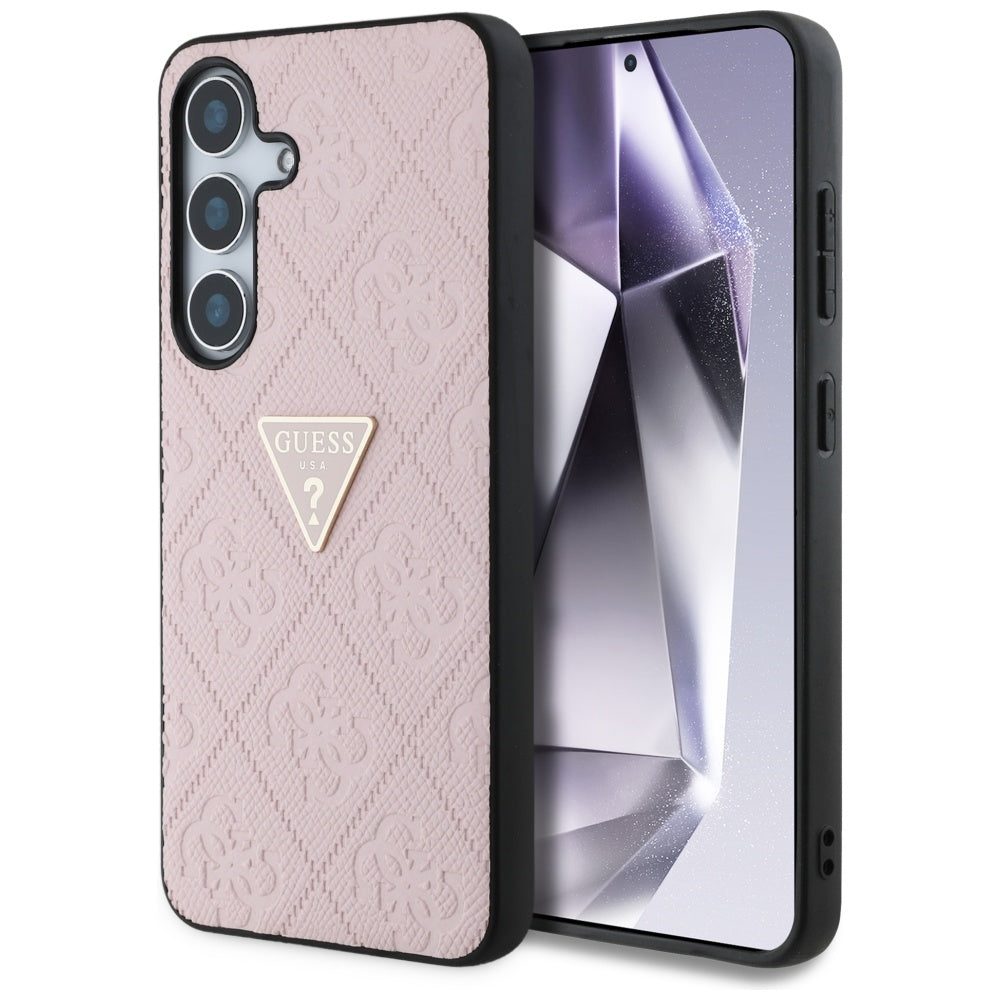 Fodral för Samsung Galaxy S25 S931, Guess, Grained Hot Stamp 4G Triangle, Rosa